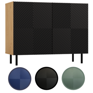 NOWOCZESNA KOMODA KAMA 2K DRZWI RYFLOWANY FRONT KWADRAT CZARNA / DĄB ARTISAN