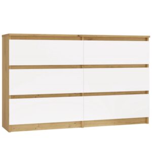 KOMODA MALWA M6 120 DĄB ARTISAN BIAŁY SZAFKA DO SALONU 6 SZUFLAD 120 CM