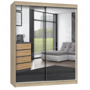 SZAFA PRZESUWNA IGA 160CM 2 LUSTRA DĄB SONOMA – NOWOCZESNY DESIGN
